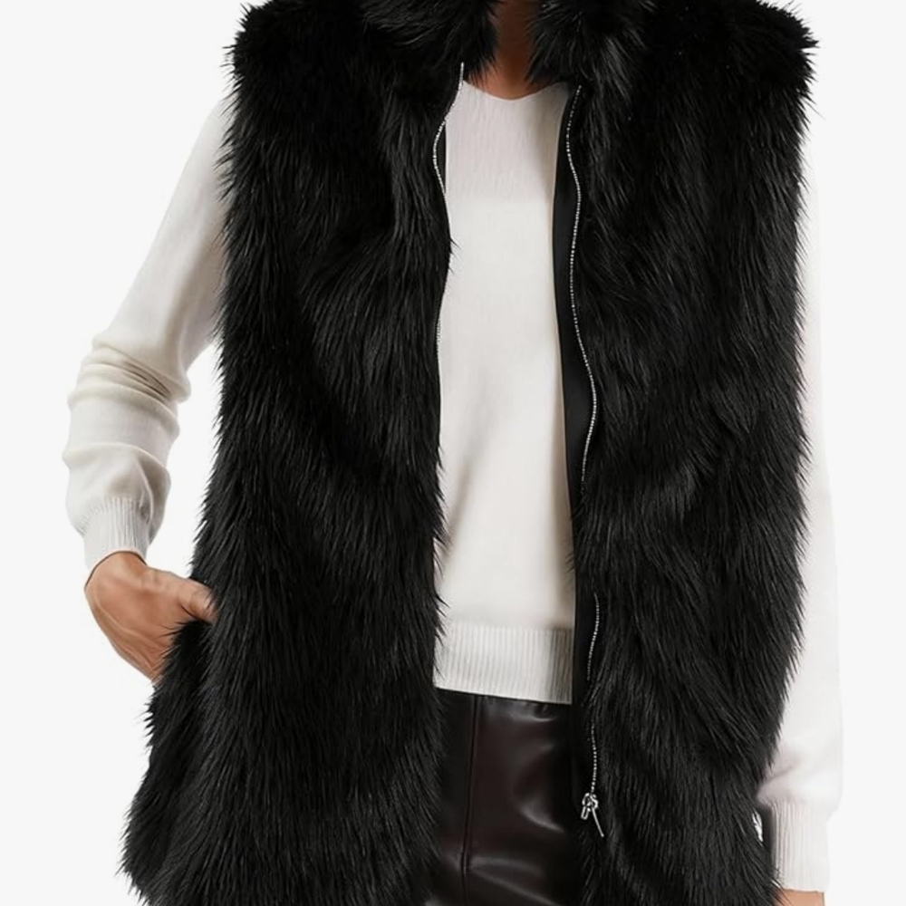 Women's Dark Navy Faux Fur Zipper Vest